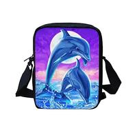 HUGS IDEA Petit sac à bandoulière tendance pour l'école de voyage, unisexe, sac à main à bandoulière pour garçons et filles, Dauphins de la lune, Taille unique