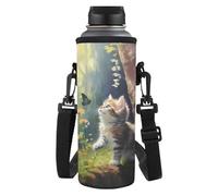 HUGS IDEA Porte-bouteille d'eau isotherme avec bandoulière pour femme, Chat mignon, L, Organiseur de sac