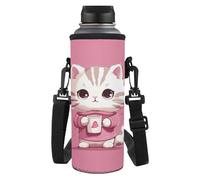 HUGS IDEA Porte-bouteille d'eau pour enfants avec bandoulière réglable, Chat mignon, L, Organiseur de sac