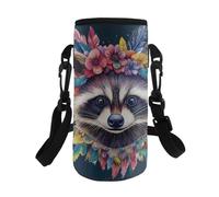 HUGS IDEA Porte-bouteille d'eau pour enfants avec bandoulière réglable, Raton laveur mignon, L, Organiseur de sac