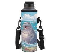 HUGS IDEA Porte-bouteille d'eau réglable avec bandoulière pour enfants garçons, Hippopotame drôle, L, Organiseur de sac