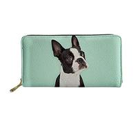 HUGS IDEA Portefeuille long en cuir imprimé animal tendance pour femme, Drôle de Boston Terrier, Taille unique, Portefeuille pour passeport