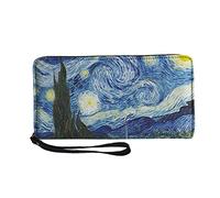 HUGS IDEA Portefeuille long en cuir synthétique pour femme avec fermeture éclair, papillon, rose, avocat, léopard, Nuit étoilée de Van Gogh,