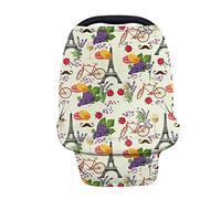 HUGS IDEA Romantique Paris Tour Eiffel en coton super doux multi-usages pour siège auto bébé Housse de siège auto auvent facile à enfiler et à enlever