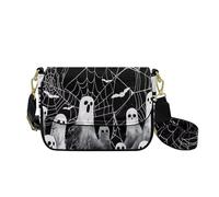 HUGS IDEA Sac à bandoulière d'Halloween pour femme Hobo Sac à main en cuir, Toile d'araignée fantôme mignon, Taille unique