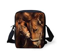HUGS IDEA Sac à bandoulière pour femme avec motif de cheval - Pour l'école, les voyages, Cheval marron, Small,