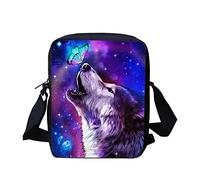 HUGS IDEA Sac à bandoulière tendance, petit sac à bandoulière pour voyage, école, unisexe, garçons et filles, Loup avec papillon, Taille unique