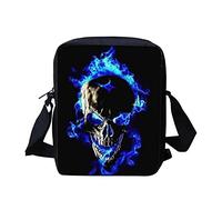 HUGS IDEA Sac à bandoulière tendance, petit sac à bandoulière pour voyage, école, unisexe, sac à main pour garçons et filles, Tête de mort flamme bleue., Taille unique