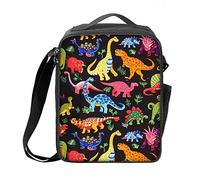 HUGS IDEA Sac à déjeuner isotherme coloré pour enfants, garçons et filles, motif dinosaure, Dinosaure de dessin animé., 17 inch (3PCS Set), Organiseur de sac