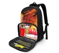 HUGS IDEA Sac à déjeuner isotherme pour enfants, sac à dos isotherme, sac à dos pour ordinateur portable pour garçons, convient aux sacs d'école de 43,2 cm, Ballon de basket Fire