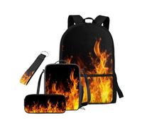 HUGS IDEA Sac à dos d'école pour garçons avec boîte à déjeuner, trousse à crayons et porte-clés 4 pièces, Imprimé flammes, Taille unique, Sacs à dos