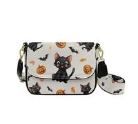HUGS IDEA Sac à main à bandoulière en cuir synthétique pour femme, cadeau d'Halloween, Citrouille Hallowen Chat Noir, Taille unique