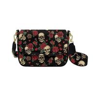 HUGS IDEA Sac à main à bandoulière en cuir synthétique pour femme, cadeau d'Halloween, Crâne gothique rose rouge, Taille unique
