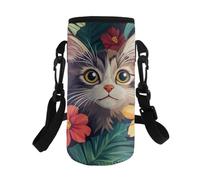 HUGS IDEA Sac de transport pour bouteille d'eau résistant aux chocs avec bandoulière, Chat mignon, L, Organiseur de sac