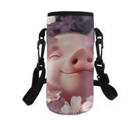 HUGS IDEA Sac de transport pour bouteille d'eau résistant aux chocs avec bandoulière, Cochon mignon en fleur de cerisier, L, Organiseur de sac