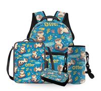 HUGS IDEA Sac d'école pour garçons de maternelle mignon sac d'école avec boîte à déjeuner pour enfants 38,1 cm, Packs de loutres, Taille unique, Sacs à dos