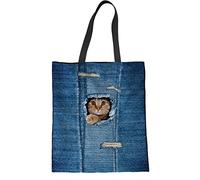 HUGS IDEA Sac fourre-tout en lin avec imprimé floral pour femme, Chat tigré.