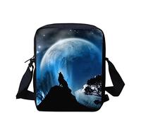 HUGS IDEA Sac messager tendance, petit sac à bandoulière pour voyage, école, unisexe, garçons et filles, Moon Night Wolf., Taille unique