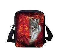 HUGS IDEA Sac messager tendance, petit sac à bandoulière pour voyage, école, unisexe, garçons et filles, Loup gris flamme, Taille unique