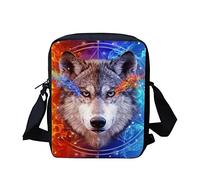 HUGS IDEA Sac messager tendance, petit sac à bandoulière pour voyage, école, unisexe, garçons et filles, Flame Wolf, Taille unique