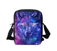 HUGS IDEA Sac messager tendance, petit sac à bandoulière pour voyage, école, unisexe, garçons et filles, Galaxy Wolf., Taille unique