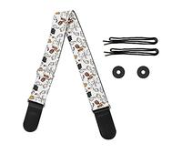 HUGS IDEA Sangle de guitare réglable en cuir synthétique et polyester pour guitare électrique basse avec mini poche, tournesol Tie Dye Cow Halloween, Chat de dessin animé., 33.1 to 56.3 inches (length