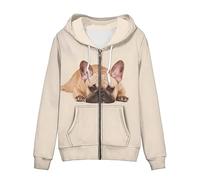 HUGS IDEA Sweat à capuche athlétique pour femme avec poche et fermeture éclair intégrale, Bouledogue français, M