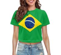 HUGS IDEA T-shirt décontracté à manches courtes pour femme Coupe ample, Drapeau du Brésil., L