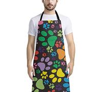 HUGS IDEA Tablier, Adorable Empreinte de Patte de Chien Arc-en-Ciel Multicolore Longueur Réglable Unisexe avec Poches pour la Maison, la Cuisine, le Restaurant, le Café-Bar (Polyester)