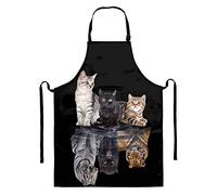 HUGS IDEA Tablier de chef en polyester de qualité professionnelle avec motif de chat et tigre en croissance Art des chats Longueur Tablier de cuisine pour restaurant, bistro, barbecue, école