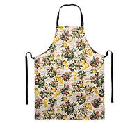HUGS IDEA Tablier fleurs de citron créme avec motif de cigogne, tablier de cuisine pour femme et homme, tour de cou réglable avec poche pour chef de restaurant, cuisine, barbecue