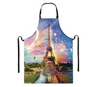 HUGS IDEA Tablier long tendance et romantique Tour Eiffel de Paris - Tablier unisexe noir en vrac avec poche lavable en machine pour la cuisine, les travaux manuels, le barbecue, le dessin