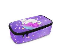 HUGS IDEA Trousse à crayons pour enfants de grande capacité avec compartiments zippés, essentiels scolaires, White Cat Purple Planet, Taille unique, Cartable