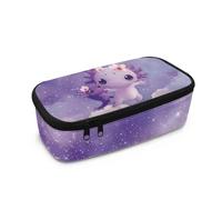 HUGS IDEA Trousse à crayons pour enfants de grande capacité avec compartiments zippés, essentiels scolaires, Jolie galaxie violette axolotl, Taille unique, Cartable