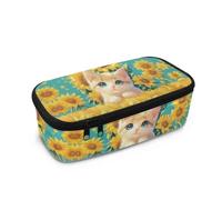 HUGS IDEA Trousse à crayons pour filles de grande capacité avec compartiment en maille pour fournitures scolaires, Chat tournesol., Taille unique, Cartable