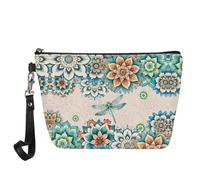 HUGS IDEA Trousse de maquillage avec poignée imprimée Boston Terrier floral pour femme, Mandala Libellule