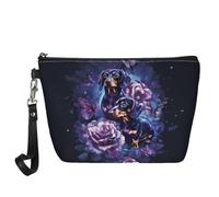 HUGS IDEA Trousse de maquillage avec poignée imprimée Boston Terrier floral pour femme, Motif teckel violet