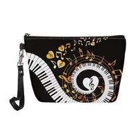 HUGS IDEA Trousse de maquillage avec poignée imprimée Boston Terrier floral pour femme, Pinao Keys Notes de musique