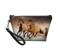 HUGS IDEA Trousse de maquillage imperméable en cuir avec poignée Motif cheval