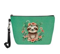 HUGS IDEA Trousse de maquillage tendance en cuir PU pour femme, Paresseux floral amusant