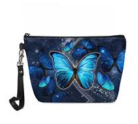 HUGS IDEA Trousse de toilette en cuir PU avec poignée Motif bouledogue, Papillon Bleu