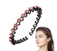 Hugsweet Bandeau en strass avec dents, bandeau floral en strass - Clips tressés en fleur de prunier pour femmes | Couvre-chef antidérapant pour le lavage du visage