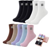 HUGSWEET Chaussettes fines en coton doux pour femme au-dessus de la cheville Mini Crew Bootie Chaussettes respirantes Cadeaux pour femmes 5 à 10 paires, 3 noirs, 2 blancs, café, kaki, bleu clair