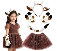 Hugsweet Costume de vache pour fille - Ensemble De Déguisement Fille Avec Accessoires Vache, Serre-Tête, Queue Et Gants | Robe Tutu Pour Fille,Pour Cosplay, Soirée, Concert, Carnaval, Bal Masqué Et