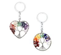 Hugwish 2pcs Porte Clef Arbre De Vie, Porte Clé l'Arbre De Vie, Porte-Clés En Cristal En Acier Inoxydable, Arbre De Vie Pierre Naturelle 7 Chakra Guérir Cristal Pour Couple Amoureux Mère