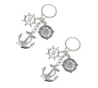 Hugwish 2pcs Porte-clés Ancre, Barre à roue, Barres à roue, Compas, Voile, Voilier, Bateau, Porte-clés Maritim Pour cadeau de voile (Ancre)
