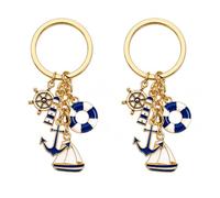 Hugwish 2pcs Porte-clés Ancre, Barre à roue, Barres à roue, Compas, Voile, Voilier, Bateau, Porte-clés Maritim Pour cadeau de voile