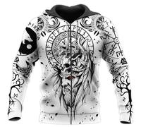 HUHAUST Sweat À Capuche Imprimé 3D pour Homme, Motif Totem du Corbeau D'odin, Mythologie Nordique, Unisexe, Tatouage De Runes Celtiques Vikings, Veste Vintage Vêtements Rue,Zipper,XL