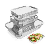 Huhemy Barquette Aluminium avec Couvercle 50 Pièces,2200ml/1100ml/700ml Barquettes Jetables Aluminium Pour la cuisson,les Grillades,la Cuisine,la Restauration etc.
