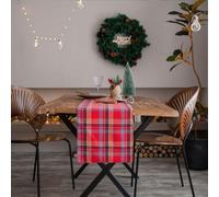 HUHJYUGE Chemin de Table Noël à Carreaux Style Champêtre Tissé Teint en Fil, Coton et Lin, pour Table à Manger, Table Basse, Meuble TV, Déco de Fête, 1 Pièce (C 30x275cm)